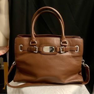 Michael Kors logo plaque leather tote.